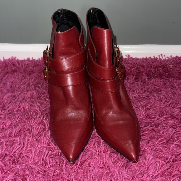 Derek Lam Marta Buckle Leather Wedge Bootie in Carnelian Holiday Red 8.5 Boots - Picture 5 of 13